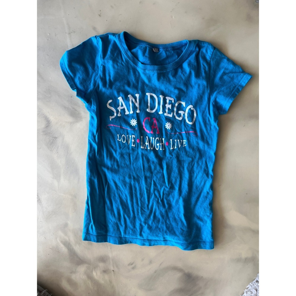 Next Level Apparel San Diego CA Love Laugh Live Blue Graphic Tee Shirt Kids